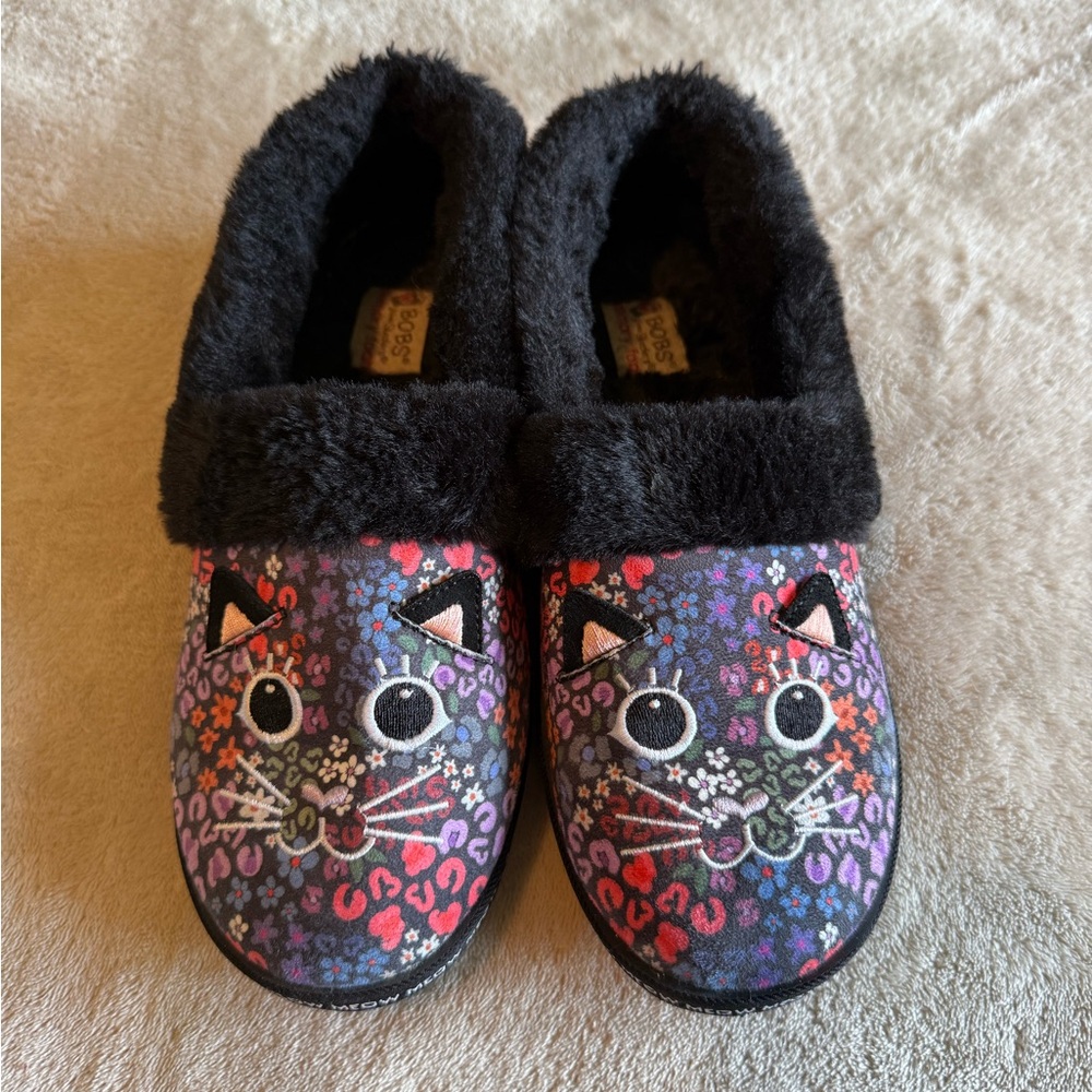 Bob’s from Sketcher’s Memory Foam Cat Print Womens Slippers Size 8.5
